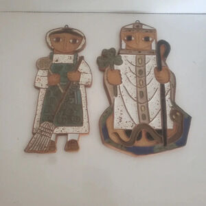 Vintage St Andrews's Abby Saint  Patrick and Saint Martha Pottery Wall Plaques.